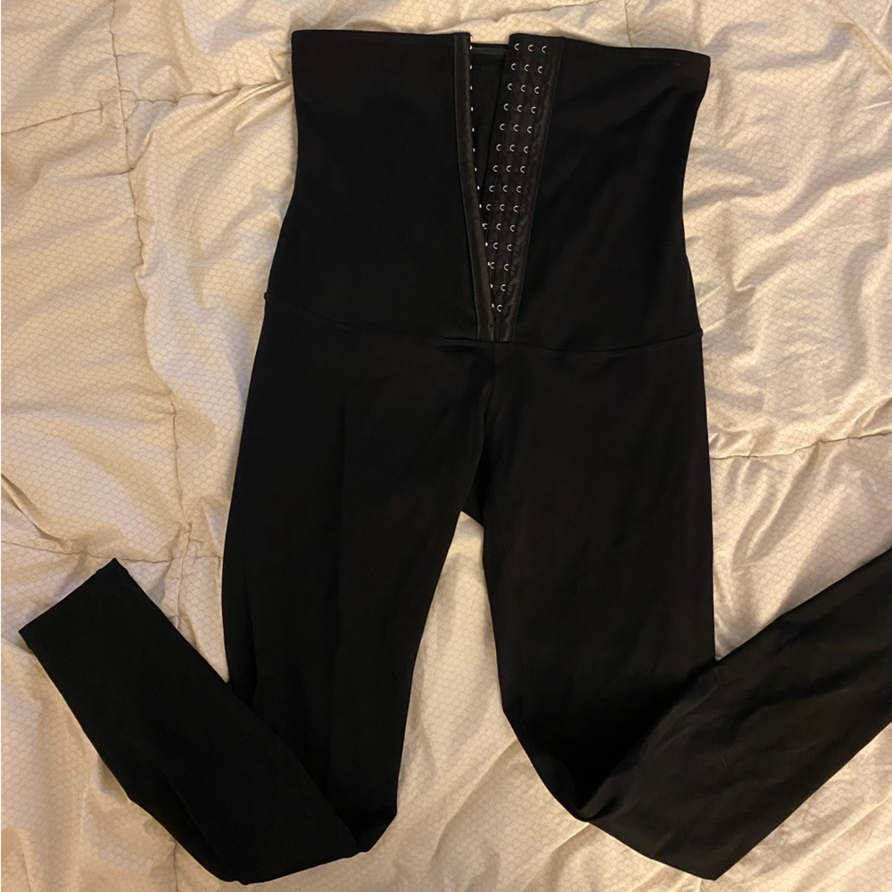 Waist training leggings, black squat proof, corset top XL